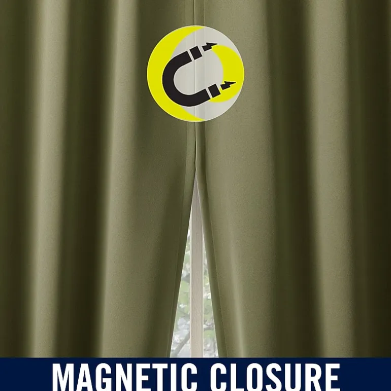 Sun Zero Sheridan Magnetic Closure Grommet Top 100% Blackout Set of 2 Curtain Panel