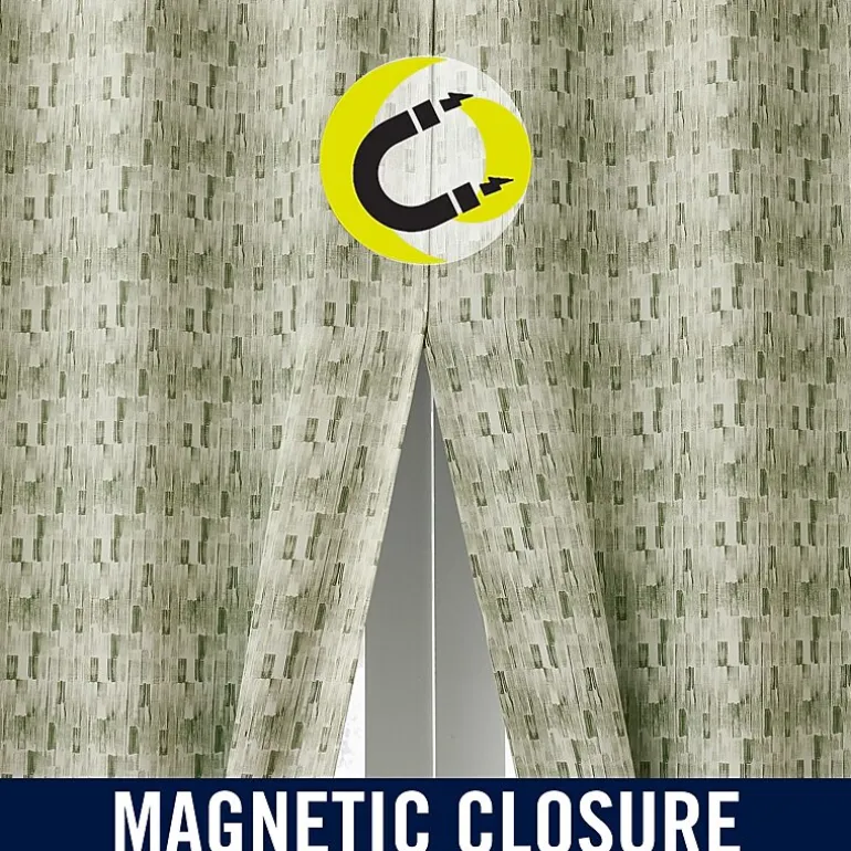 Sun Zero Vernon Monochrome Brushstrokes Magnetic Closure Grommet Top 100% Blackout Set of 2 Curtain Panel