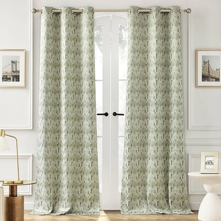 Sun Zero Vernon Monochrome Brushstrokes Magnetic Closure Grommet Top 100% Blackout Set of 2 Curtain Panel