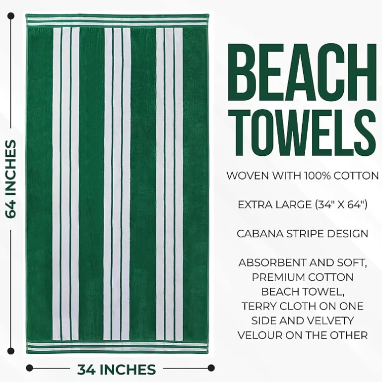 SUPERIOR® Cabana Collection |100% Cotton Quick Dry 2 Piece Beach Towel Set
