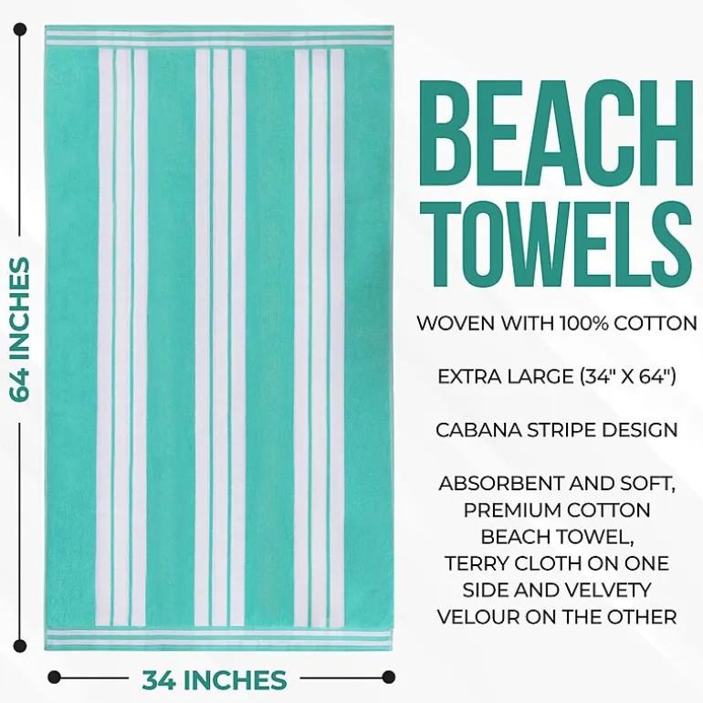 SUPERIOR® Cabana Collection |100% Cotton Quick Dry 2 Piece Beach Towel Set