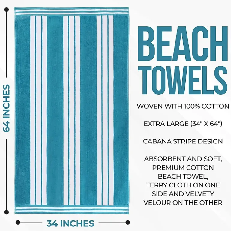 SUPERIOR® Cabana Collection |100% Cotton Quick Dry 2 Piece Beach Towel Set