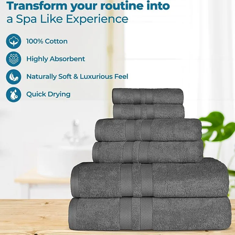 SUPERIOR® Ultra Collection | 100% Cotton 6-pc. Quick Dry Solid Bath Towel Set