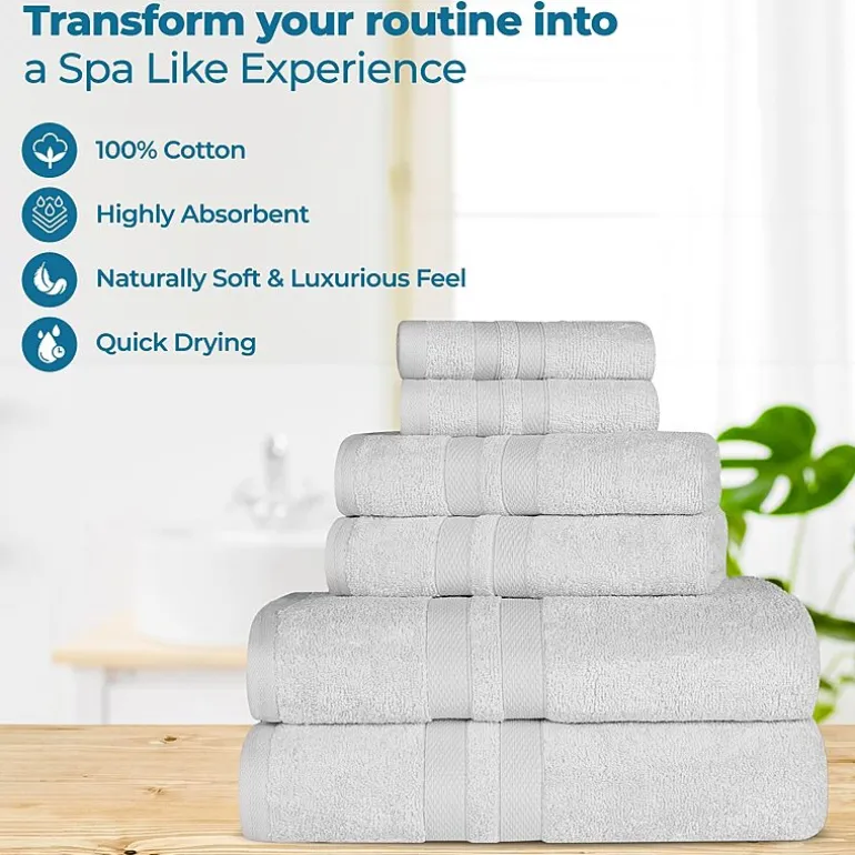SUPERIOR® Ultra Collection | 100% Cotton 6-pc. Quick Dry Solid Bath Towel Set