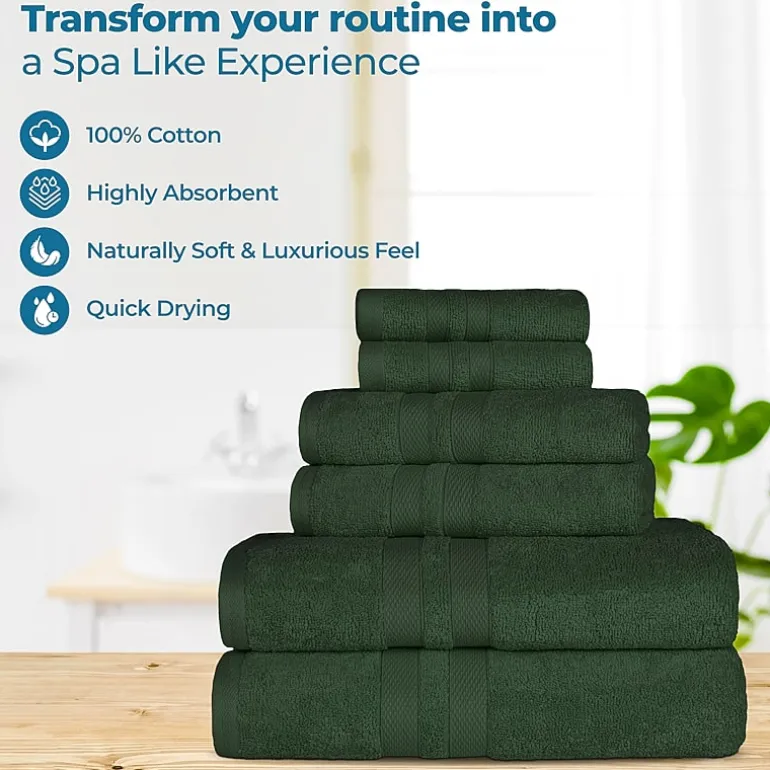 SUPERIOR® Ultra Collection | 100% Cotton 6-pc. Quick Dry Solid Bath Towel Set