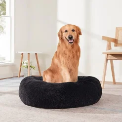 Sweet Home Collection 20in Black Round Calming Faux Fur Donut Pet Bed
