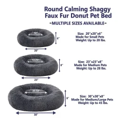 Sweet Home Collection 20in Black Round Calming Faux Fur Donut Pet Bed
