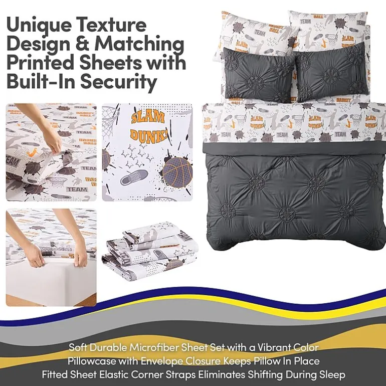 Sweet Home Collection Pintuck Basketball Kids Bedding Set Down Alternative Comforter Set