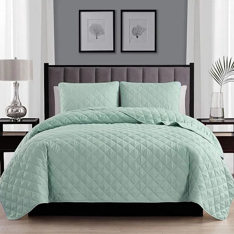 Swift Home Lightweight Oversized Diamond Stitched Coverlet Bedspread Set Wrinkle Resistant Quilt Set