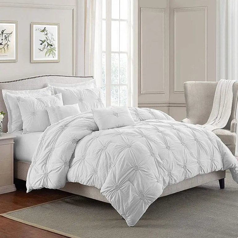 Swift Home Luxurious Ruched 3d Floral Pintuck Sham And Midweight Down Alternative Comforter Set