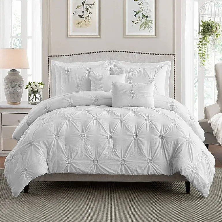 Swift Home Luxurious Ruched 3d Floral Pintuck Sham And Midweight Down Alternative Comforter Set