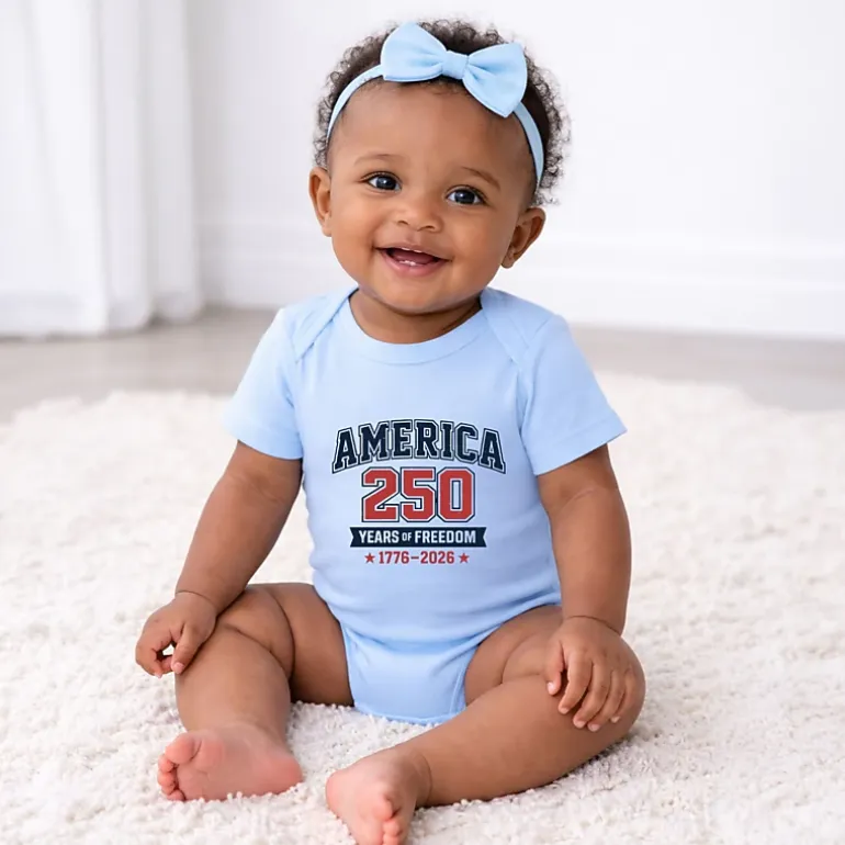 The Juniper Shop - America 250 Years of Freedom Varsity - Baby Short Sleeve Graphic Bodysuit