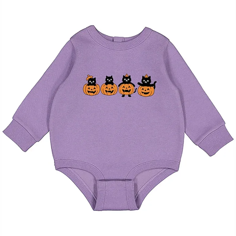 The Juniper Shop - Infant Fleece BodySuit - Four Black Cats Pumpkins