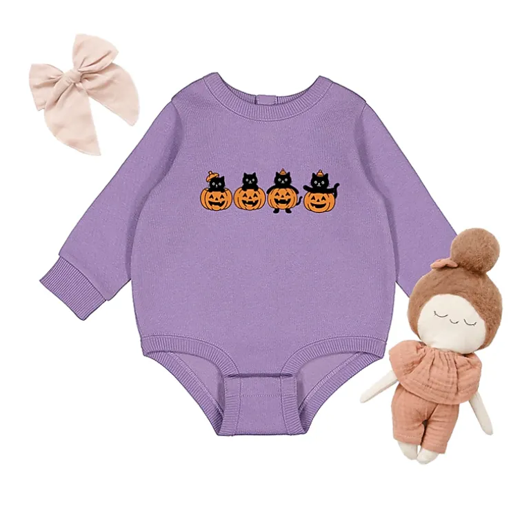 The Juniper Shop - Infant Fleece BodySuit - Four Black Cats Pumpkins