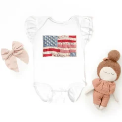 The Juniper Shop - Infant Girl's Flutter Sleeve Bodysuit - American Flag Faux Patchwork