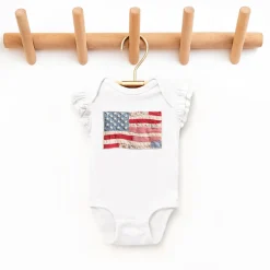The Juniper Shop - Infant Girl's Flutter Sleeve Bodysuit - American Flag Faux Patchwork