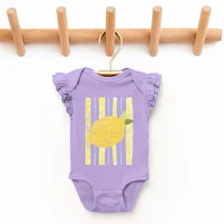The Juniper Shop - Infant Girl's Flutter Sleeve Bodysuit - Lemon Stripes