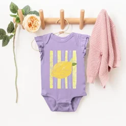 The Juniper Shop - Infant Girl's Flutter Sleeve Bodysuit - Lemon Stripes