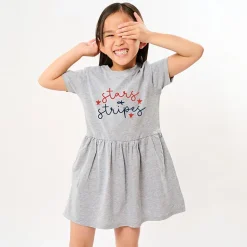 The Juniper Shop - Patriotic Stars And Stripes Cursive - Toddler Graphic Dress
