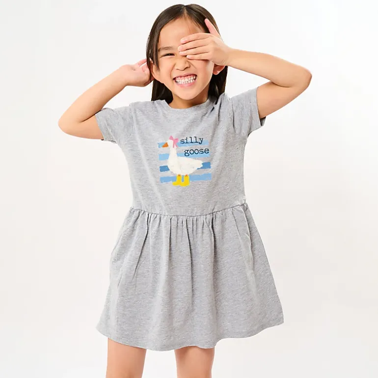 The Juniper Shop - Toddler Girl's Graphic Dress - Silly Goose Blue Stripes
