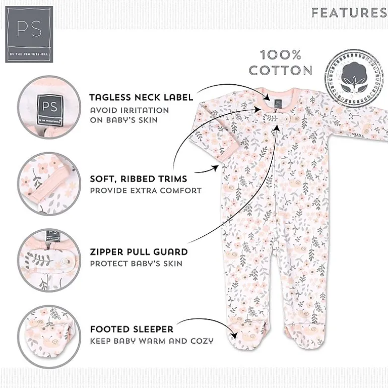 The Peanutshell Baby Girls 3-pc. Floral Sleep and Play