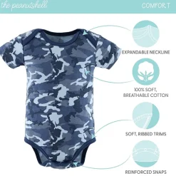 The Peanutshell Blue Camo Baby Boys Round Neck Short Sleeve 7-pc. Bodysuit