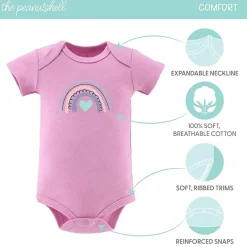 The Peanutshell Dino Girl Baby Girls Round Neck Short Sleeve 4-pc. Bodysuit