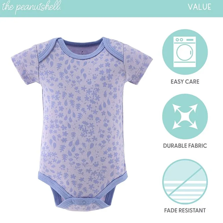 The Peanutshell Dino Girl Baby Girls Round Neck Short Sleeve 4-pc. Bodysuit