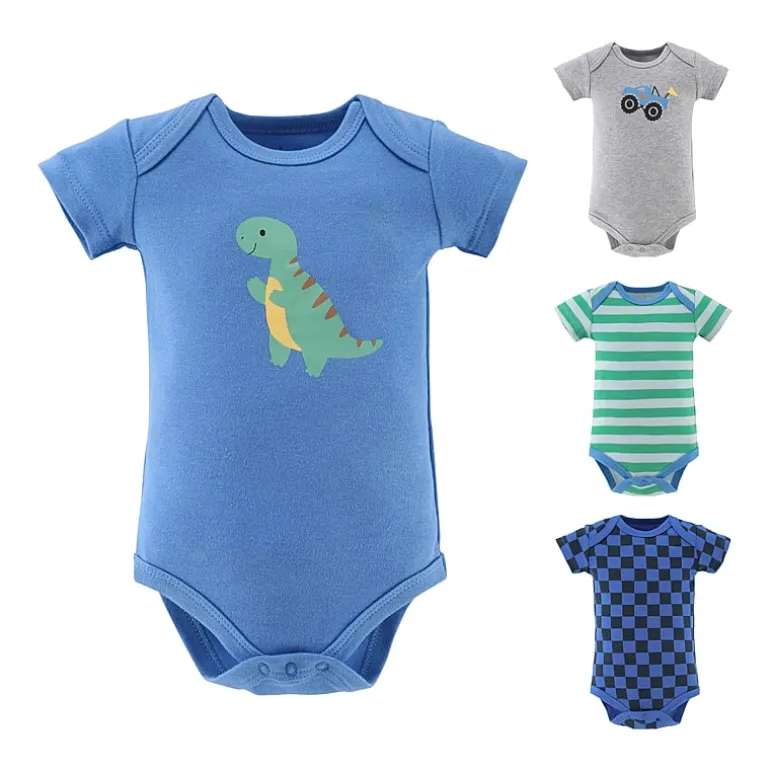 The Peanutshell Dino Truck Baby Boys Round Neck Short Sleeve 4-pc. Bodysuit