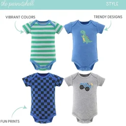 The Peanutshell Dino Truck Baby Boys Round Neck Short Sleeve 4-pc. Bodysuit