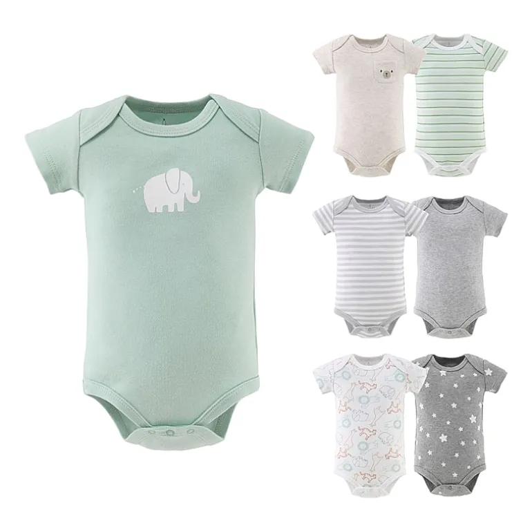 The Peanutshell Neutral Safari Baby Unisex Round Neck Short Sleeve 7-pc. Bodysuit