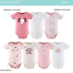 The Peanutshell Rainbow Safari Baby Girls Round Neck Short Sleeve 7-pc. Bodysuit