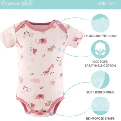 The Peanutshell Rainbow Safari Baby Girls Round Neck Short Sleeve 7-pc. Bodysuit