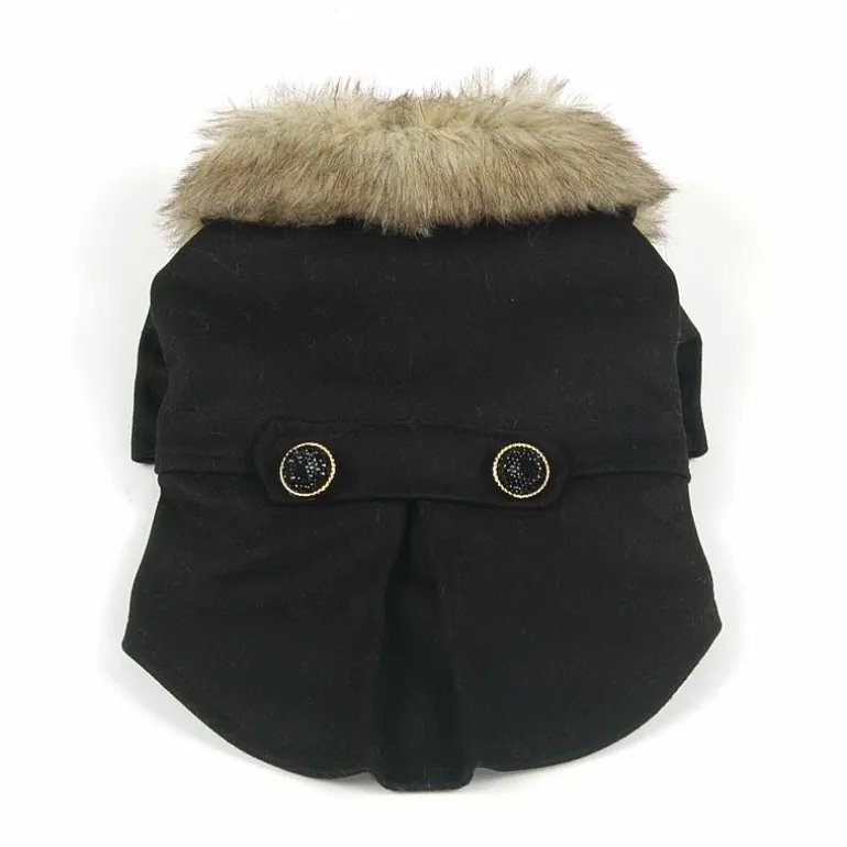 The Pet Life Buttoned 'Coast-Guard' Fashion Faux-Fur Collared Wool Pet Coat