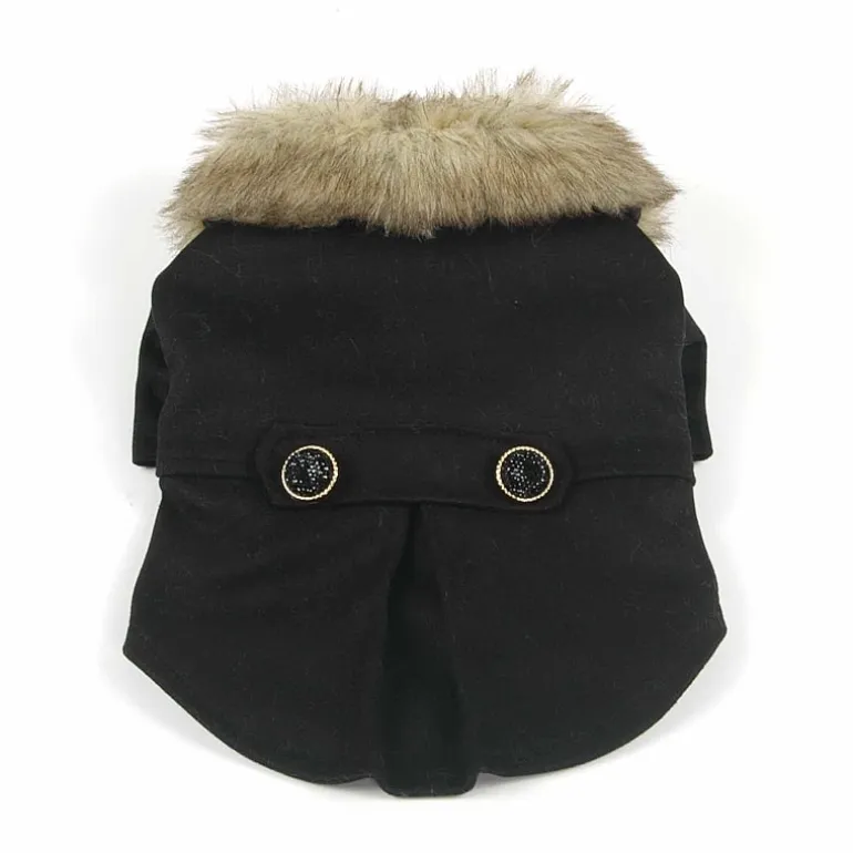The Pet Life Buttoned 'Coast-Guard' Fashion Faux-Fur Collared Wool Pet Coat