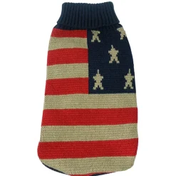 The Pet Life Patriot Independence Star Heavy Knitted Fashion Ribbed Turtle Neck Dog Sweater