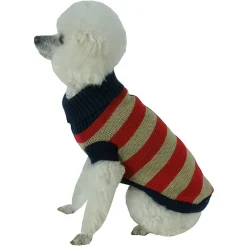 The Pet Life Patriot Independence Star Heavy Knitted Fashion Ribbed Turtle Neck Dog Sweater