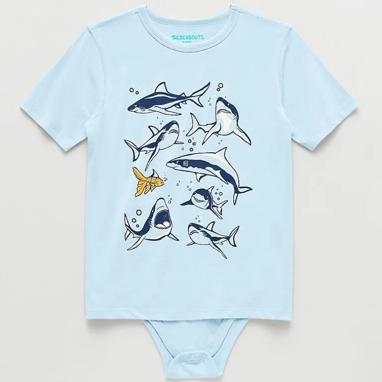 Thereabouts Little & Big Kid Boys Bodysuit Closure Easy-on + Easy-off Adaptive Crew Neck Short Sleeve Bodysuit