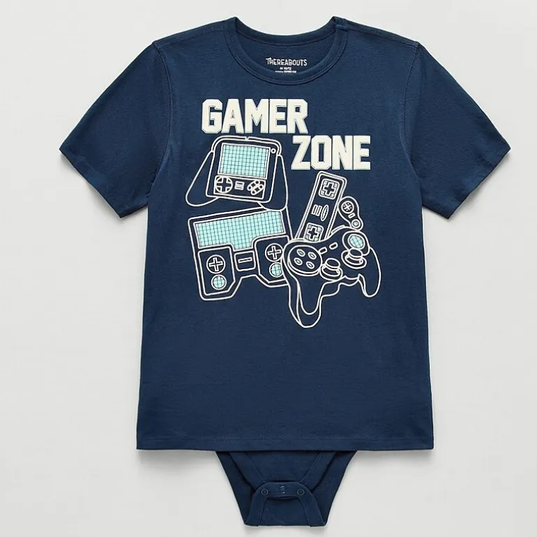 Thereabouts Little & Big Kid Boys Easy-on + Easy-off Adaptive Crew Neck Short Sleeve Bodysuit