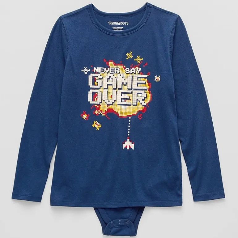 Thereabouts Little & Big Kid Boys Bodysuit Closure Easy-on + Easy-off Adaptive Crew Neck Long Sleeve Bodysuit