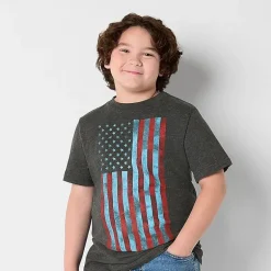 Thereabouts Little & Big Kid Boys Crew Neck Short Sleeve Flag Regular Fit Graphic T-Shirt