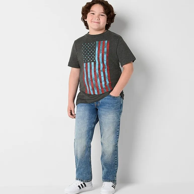 Thereabouts Little & Big Kid Boys Crew Neck Short Sleeve Flag Regular Fit Graphic T-Shirt