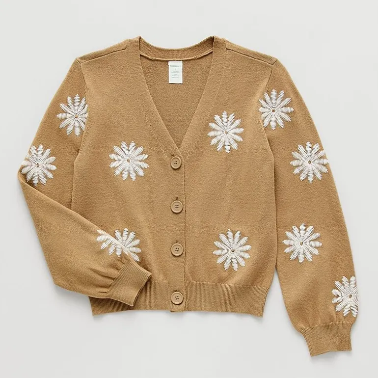 Thereabouts Little & Big Kid Girls V Neck Long Sleeve Button Cardigan