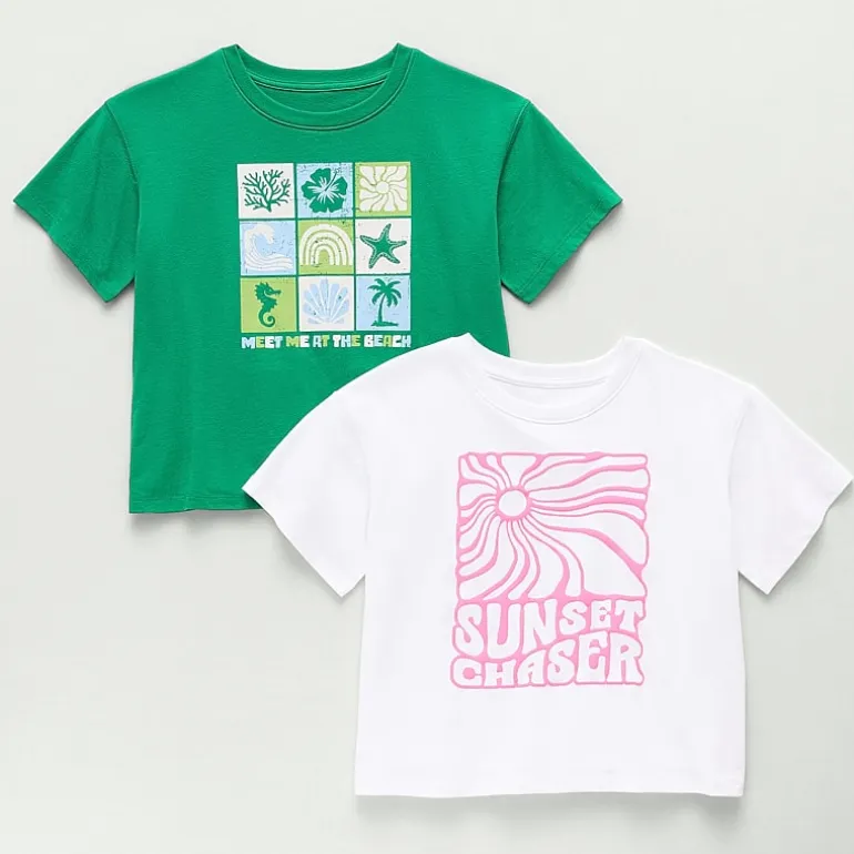 Thereabouts Little & Big Kid Girls Easy-on + Easy-off Hidden Access Opening Crew Neck Short Sleeve Adaptive Boxy Fit 2-pc. Graphic T-Shirt