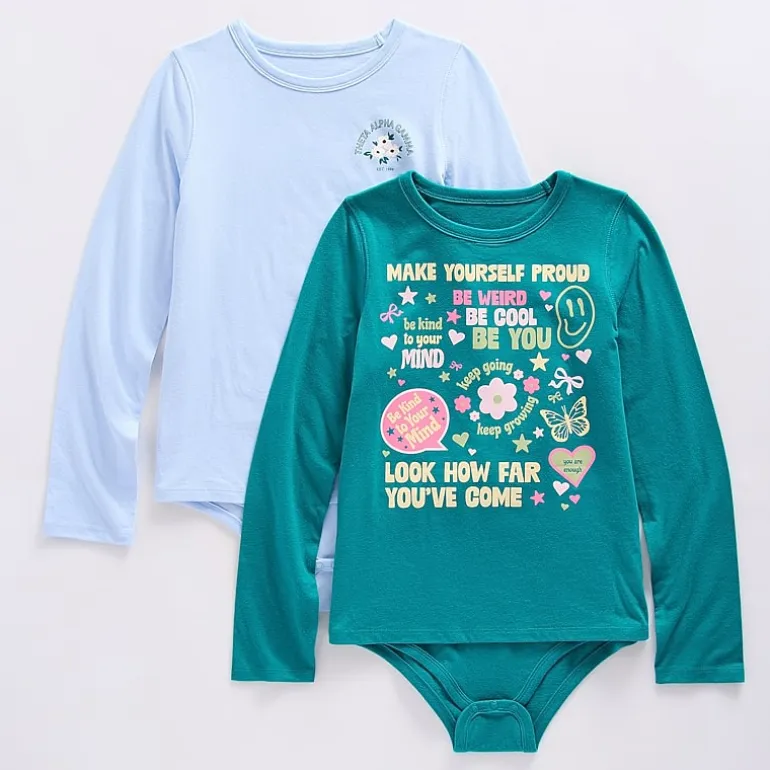 Thereabouts Little & Big Kid Girls Crew Neck Long Sleeve Adaptive 2-pc. Bodysuit