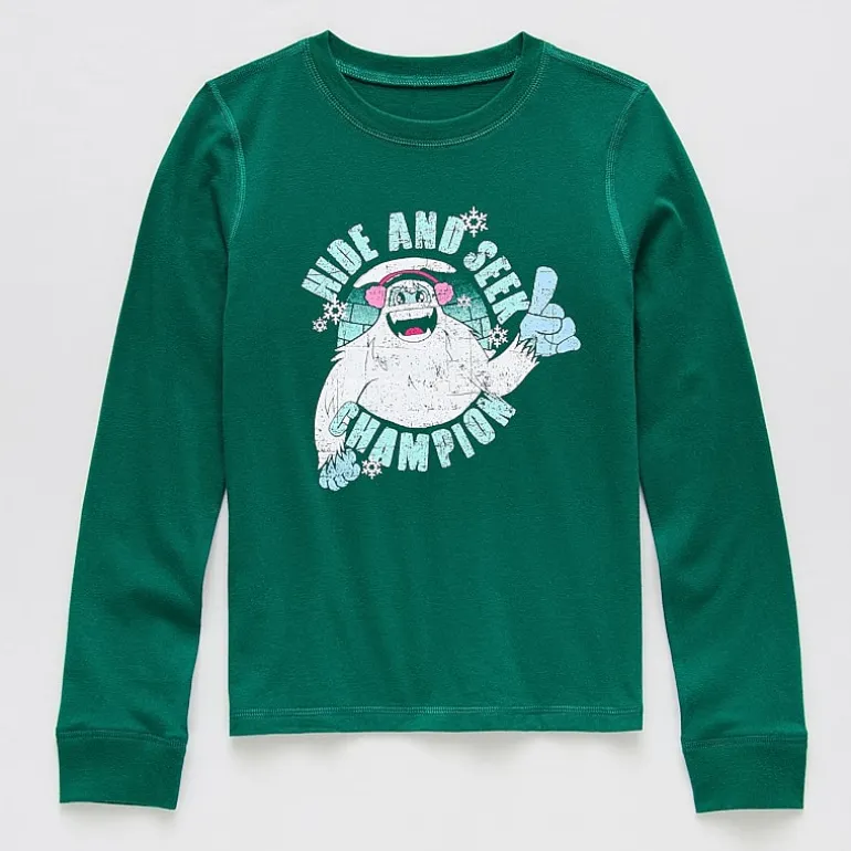 Thereabouts Little & Big Kid Girls Sensory Friendly Round Neck Long Sleeve Adaptive Regular Fit Graphic T-Shirt