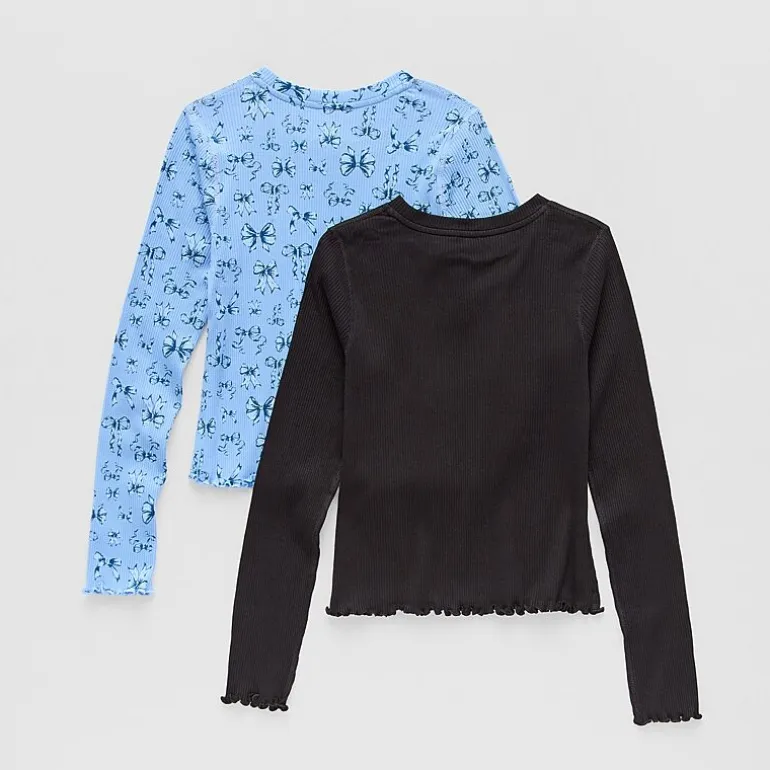 Thereabouts Little & Big Kid Girls Sensory Friendly Crew Neck Long Sleeve Adaptive Regular Fit 2-pc. Graphic T-Shirt