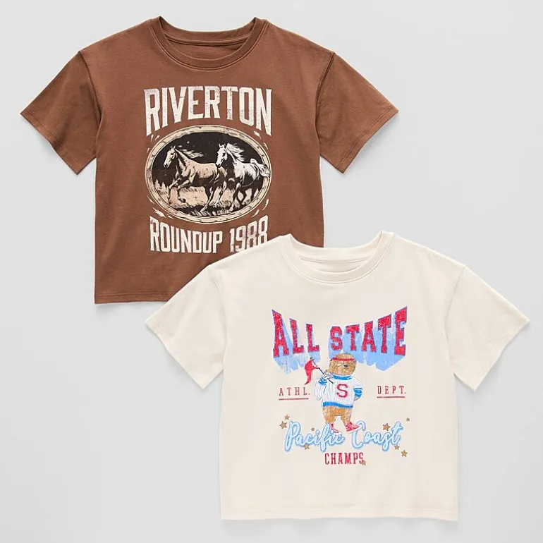 Thereabouts Little & Big Kid Girls Hidden Access Opening Crew Neck Short Sleeve Adaptive Boxy Fit Graphic T-Shirt
