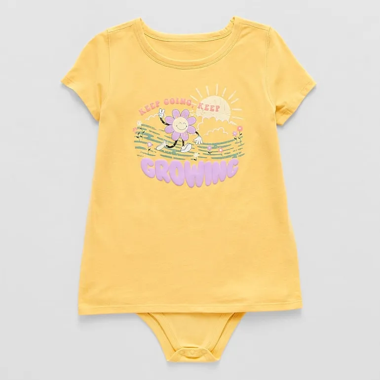 Thereabouts Little & Big Kid Girls Crew Neck Short Sleeve Adaptive Rib Bodysuit