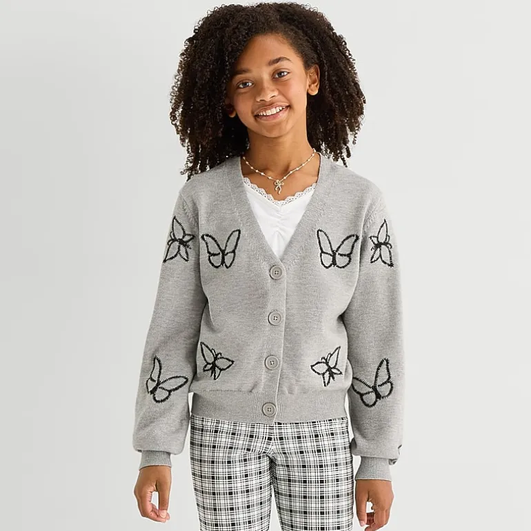 Thereabouts Little & Big Kid Girls V Neck Long Sleeve Button Floral Cardigan